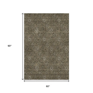HomeRoots 5' X 8' Brown and Beige Floral Area Rug - Washable, UV-Protected, Pet-Friendly for Any Space 665310