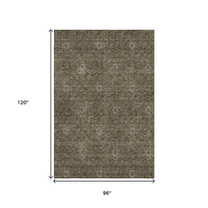 HomeRoots 8' X 10' Brown and Beige Floral Area Rug - Washable, UV-Protected, Perfect for High-Traffic Spaces 665312