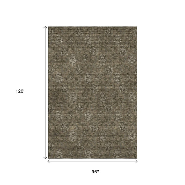 HomeRoots 8' X 10' Brown and Beige Floral Area Rug - Washable, UV-Protected, Perfect for High-Traffic Spaces 665312