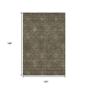 HomeRoots 10' Brown and Beige Floral Washable Area Rug - Durable, UV-Protected, Ideal for High-Traffic Homes 665314