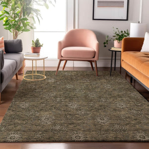 HomeRoots 10' Brown and Beige Floral Washable Area Rug - Durable, UV-Protected, Ideal for High-Traffic Homes 665314