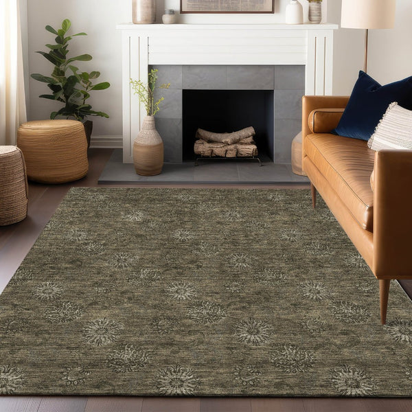HomeRoots 10' Brown and Beige Floral Washable Area Rug - Durable, UV-Protected, Ideal for High-Traffic Homes 665314