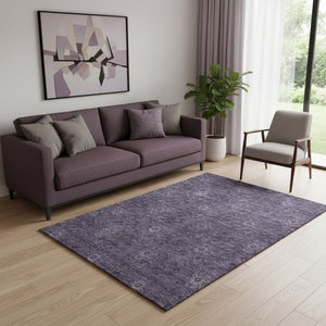HomeRoots 5' X 8' Eggplant Floral Area Rug - Washable, UV Protected, Stain-Resistant for Family-Friendly Homes 665316