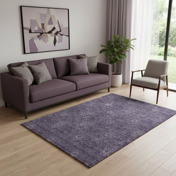 HomeRoots 5' X 8' Eggplant Floral Area Rug - Washable, UV Protected, Stain-Resistant for Family-Friendly Homes 665316