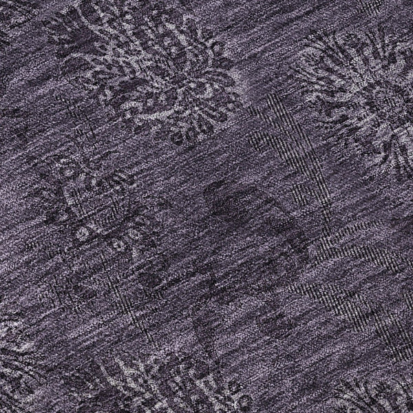 HomeRoots 8' Washable Round Eggplant and Ivory Floral Area Rug with UV Protection - Durable & Stylish Design 665317