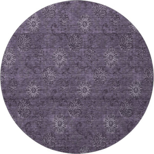HomeRoots 8' Washable Round Eggplant and Ivory Floral Area Rug with UV Protection - Durable & Stylish Design 665317