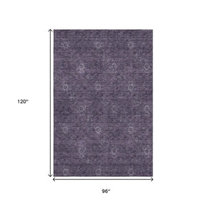 HomeRoots 8' X 10' Elegant Eggplant and Ivory Floral Area Rug – Stain Resistant, UV Protected, Washable! 665318