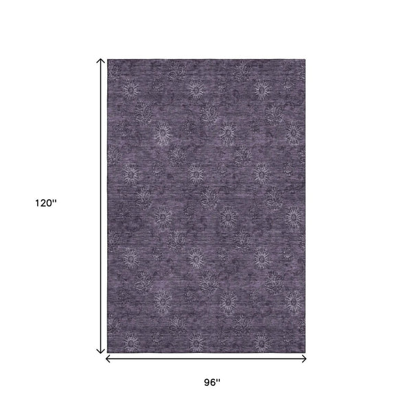 HomeRoots 8' X 10' Elegant Eggplant and Ivory Floral Area Rug – Stain Resistant, UV Protected, Washable! 665318