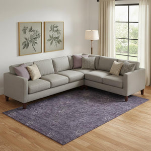 HomeRoots 8' X 10' Elegant Eggplant and Ivory Floral Area Rug – Stain Resistant, UV Protected, Washable! 665318