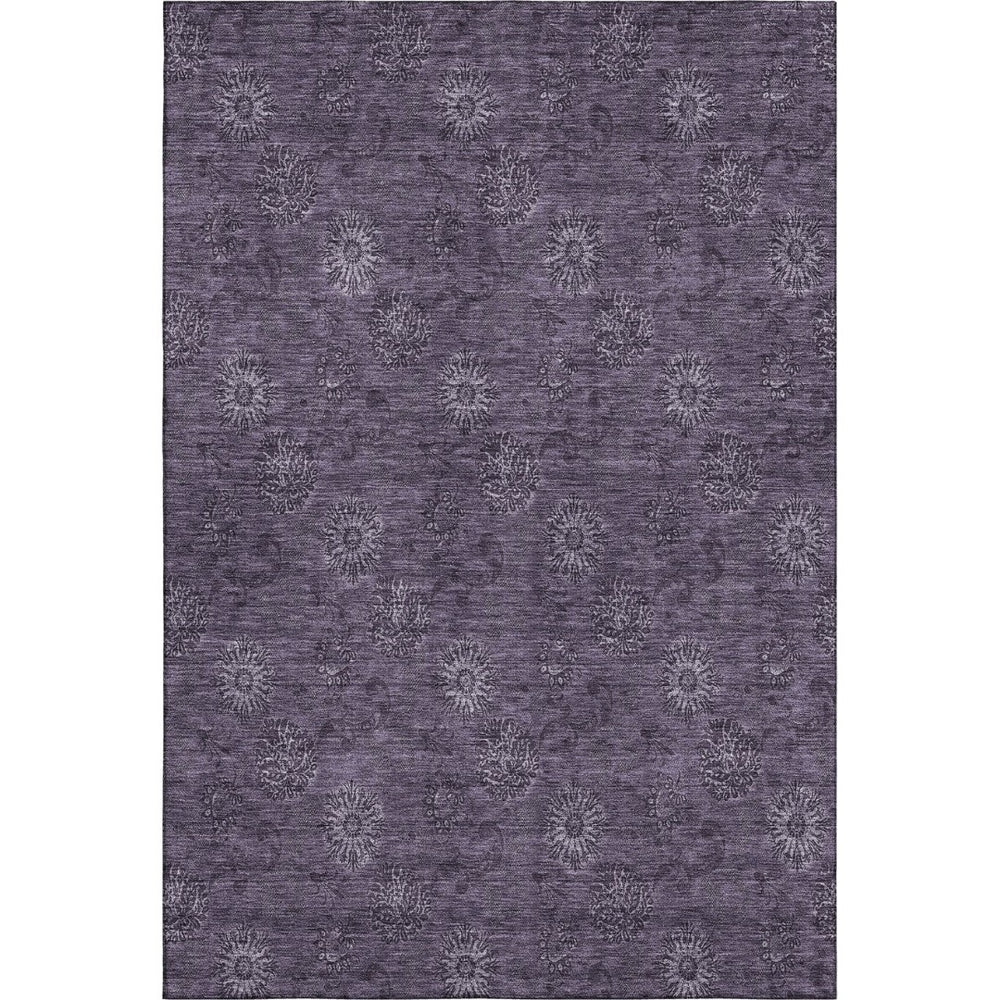 HomeRoots 8' X 10' Elegant Eggplant and Ivory Floral Area Rug – Stain Resistant, UV Protected, Washable! 665318