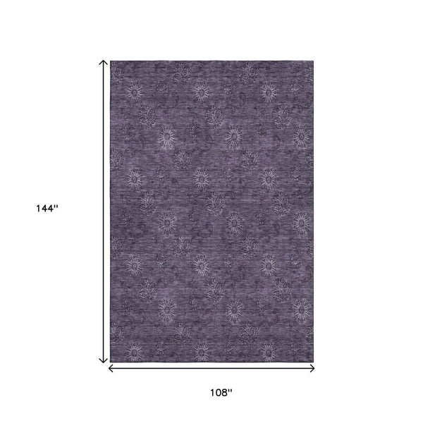HomeRoots 9' X 12' Eggplant Floral Area Rug - Washable, UV Protected, Durable & Pet-Friendly for Stylish Homes 665319