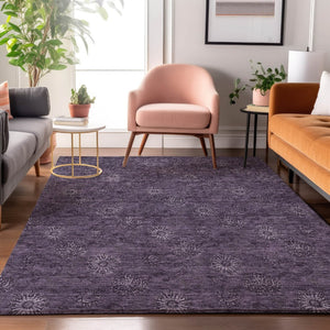 HomeRoots 9' X 12' Eggplant Floral Area Rug - Washable, UV Protected, Durable & Pet-Friendly for Stylish Homes 665319