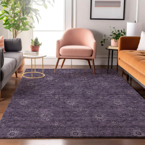 HomeRoots 9' X 12' Eggplant Floral Area Rug - Washable, UV Protected, Durable & Pet-Friendly for Stylish Homes 665319
