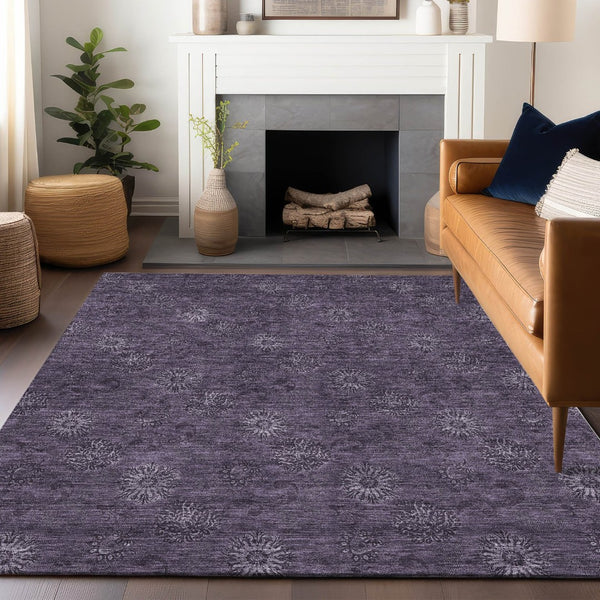 HomeRoots 9' X 12' Eggplant Floral Area Rug - Washable, UV Protected, Durable & Pet-Friendly for Stylish Homes 665319