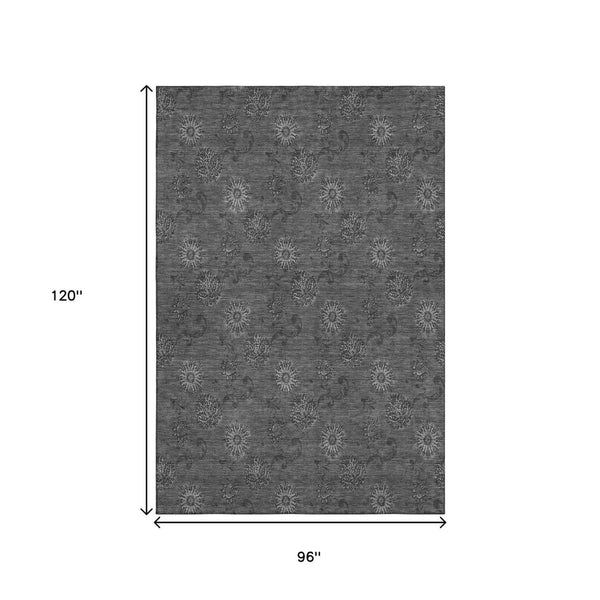 HomeRoots 8' X 10' Gray and Silver Floral Area Rug - Washable, Stain Resistant, UV Protected for Busy Homes 665324