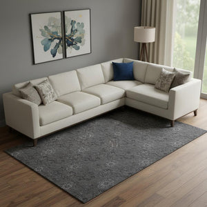 HomeRoots 8' X 10' Gray and Silver Floral Area Rug - Washable, Stain Resistant, UV Protected for Busy Homes 665324