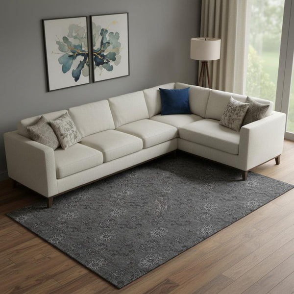 HomeRoots 8' X 10' Gray and Silver Floral Area Rug - Washable, Stain Resistant, UV Protected for Busy Homes 665324