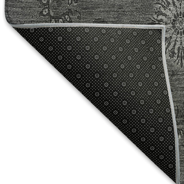 HomeRoots 8' X 10' Gray and Silver Floral Area Rug - Washable, Stain Resistant, UV Protected for Busy Homes 665324