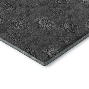 HomeRoots 8' X 10' Gray and Silver Floral Area Rug - Washable, Stain Resistant, UV Protected for Busy Homes 665324