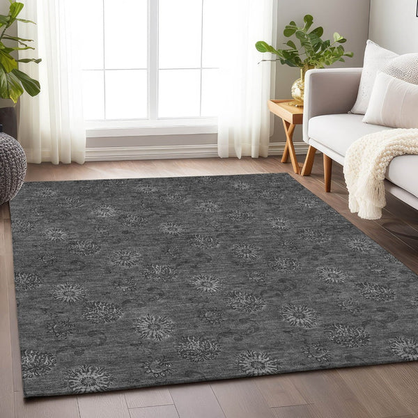 HomeRoots 8' X 10' Gray and Silver Floral Area Rug - Washable, Stain Resistant, UV Protected for Busy Homes 665324