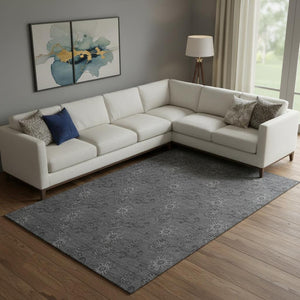 HomeRoots 9' X 12' Gray And Silver Floral Area Rug – Durable, Washable, UV-Protected Design for Stylish Living Spaces 665325