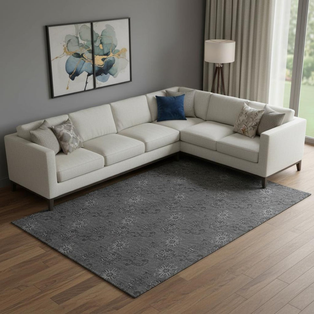HomeRoots 10' Gray and Silver Floral Washable Area Rug - Durable, UV-Protected & Stain-Resistant Beauty 665326