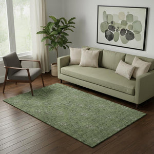 HomeRoots 5' Olive Green & Ivory Floral Washable Area Rug - UV Protected, Stain Resistant for High-Traffic Spaces 665328
