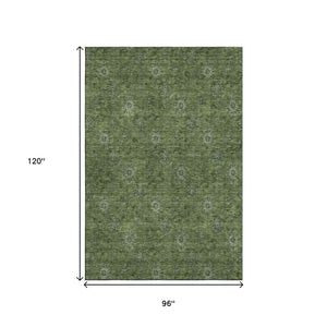 HomeRoots 8' X 10' Olive Green Floral Area Rug - Washable, Stain-Resistant, UV Protected for Family Homes 665330