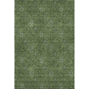 HomeRoots 10' X 14' Olive Green Floral Area Rug - Washable, UV Protected, Stain Resistant for Busy Homes 665332
