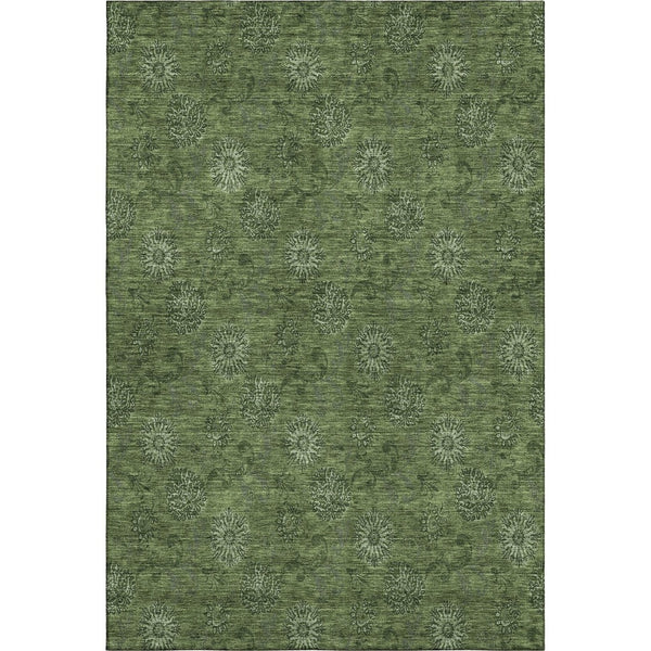 HomeRoots 10' X 14' Olive Green Floral Area Rug - Washable, UV Protected, Stain Resistant for Busy Homes 665332