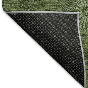 HomeRoots 10' X 14' Olive Green Floral Area Rug - Washable, UV Protected, Stain Resistant for Busy Homes 665332