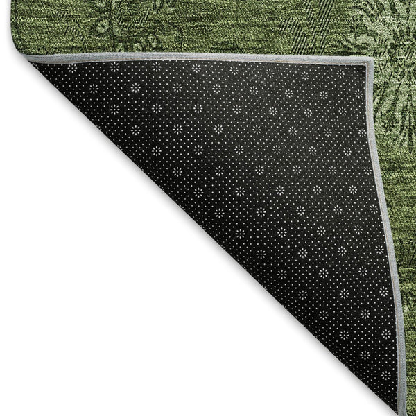 HomeRoots 10' X 14' Olive Green Floral Area Rug - Washable, UV Protected, Stain Resistant for Busy Homes 665332