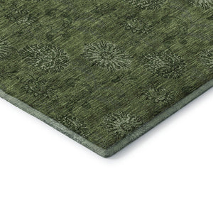 HomeRoots 10' X 14' Olive Green Floral Area Rug - Washable, UV Protected, Stain Resistant for Busy Homes 665332