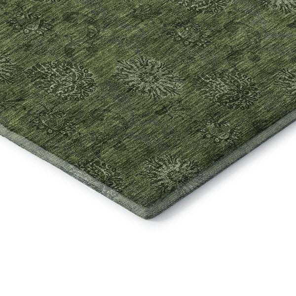 HomeRoots 10' X 14' Olive Green Floral Area Rug - Washable, UV Protected, Stain Resistant for Busy Homes 665332