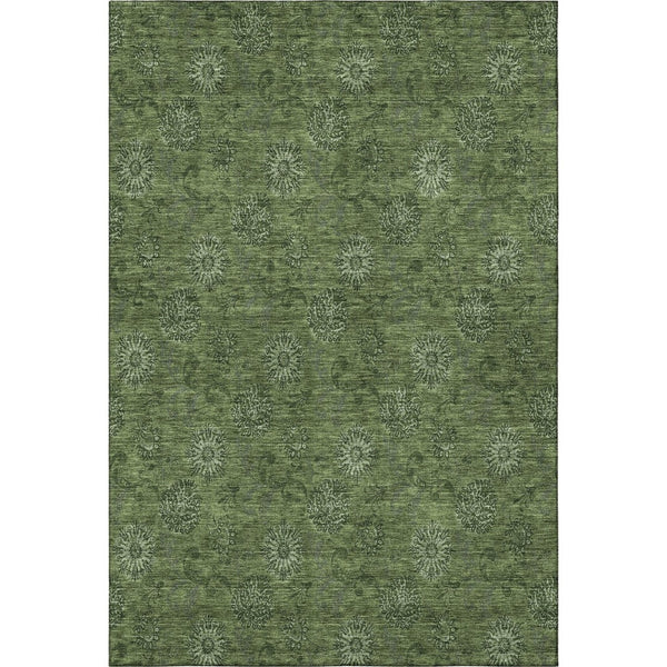 HomeRoots 10' X 14' Olive Green Floral Area Rug - Washable, UV Protected, Stain Resistant for Busy Homes 665332