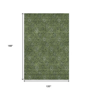 HomeRoots 10' X 14' Olive Green Floral Area Rug - Washable, UV Protected, Stain Resistant for Busy Homes 665332