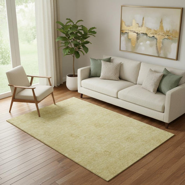 HomeRoots 5' X 8' Gold and Ivory Floral Area Rug - Washable, Stain Resistant, UV Protected for Everyday Elegance 665334