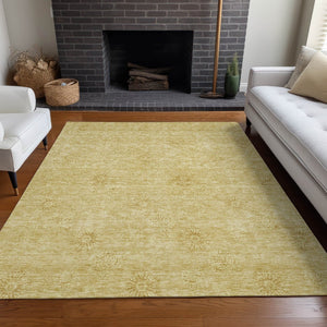 HomeRoots 5' X 8' Gold and Ivory Floral Area Rug - Washable, Stain Resistant, UV Protected for Everyday Elegance 665334