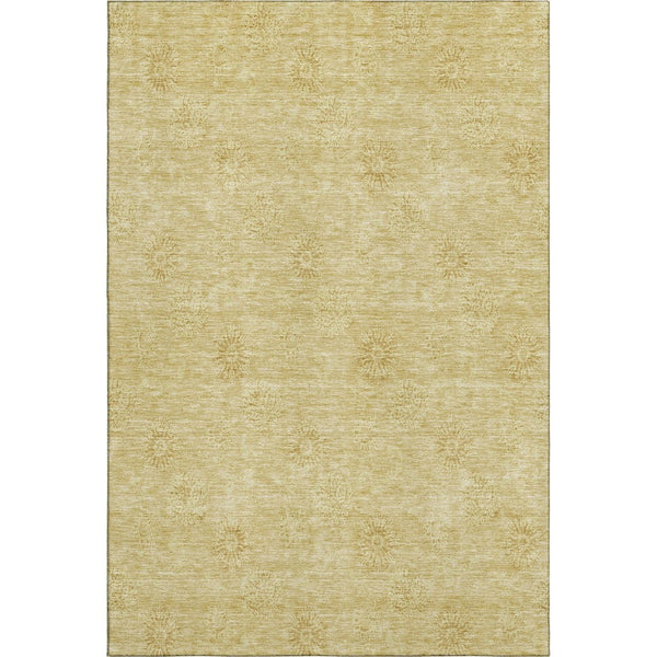 HomeRoots 5' X 8' Gold and Ivory Floral Area Rug - Washable, Stain Resistant, UV Protected for Everyday Elegance 665334