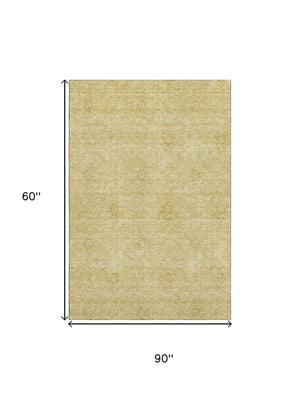 HomeRoots 5' X 8' Gold and Ivory Floral Area Rug - Washable, Stain Resistant, UV Protected for Everyday Elegance 665334