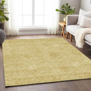 HomeRoots 5' X 8' Gold and Ivory Floral Area Rug - Washable, Stain Resistant, UV Protected for Everyday Elegance 665334