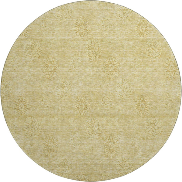 HomeRoots 8' Gold and Ivory Floral Round Rug – Washable, UV-Protected, Stain-Resistant for High-Traffic Spaces 665335