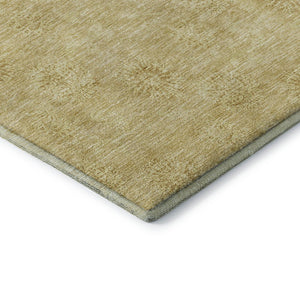 HomeRoots 8' Gold and Ivory Floral Round Rug – Washable, UV-Protected, Stain-Resistant for High-Traffic Spaces 665335