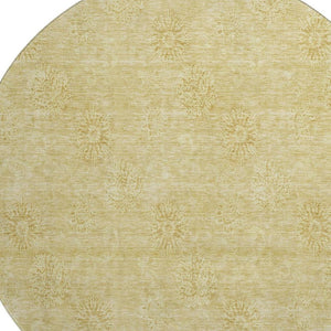 HomeRoots 8' Gold and Ivory Floral Round Rug – Washable, UV-Protected, Stain-Resistant for High-Traffic Spaces 665335