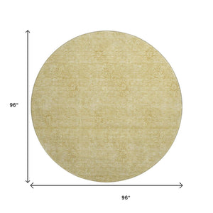 HomeRoots 8' Gold and Ivory Floral Round Rug – Washable, UV-Protected, Stain-Resistant for High-Traffic Spaces 665335