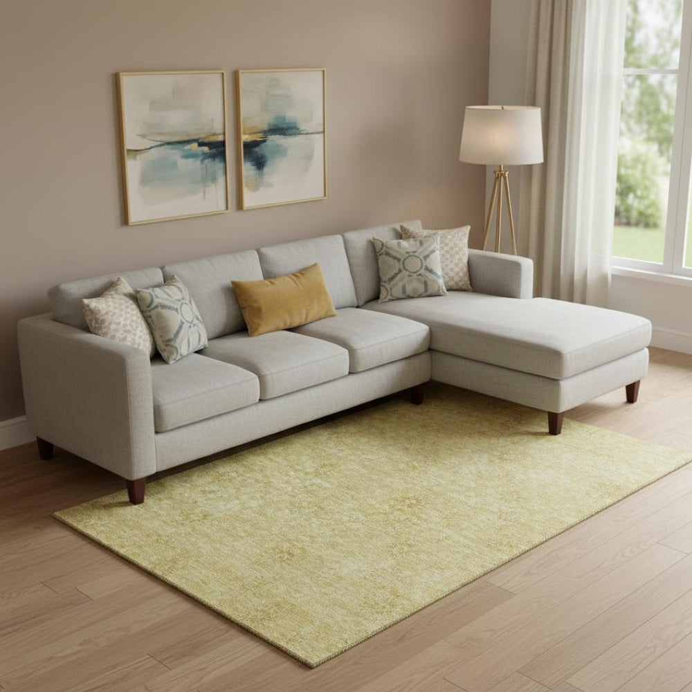 HomeRoots 9' X 12' Gold and Ivory Floral Area Rug - Durable, Washable, UV-Protected for Busy Homes & Style 665337