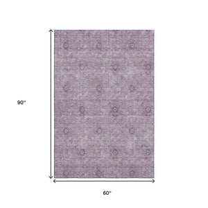 HomeRoots 5' X 8' Elegant Plum and Ivory Floral Area Rug - Washable, Stain-Resistant, UV Protected for Families 665352