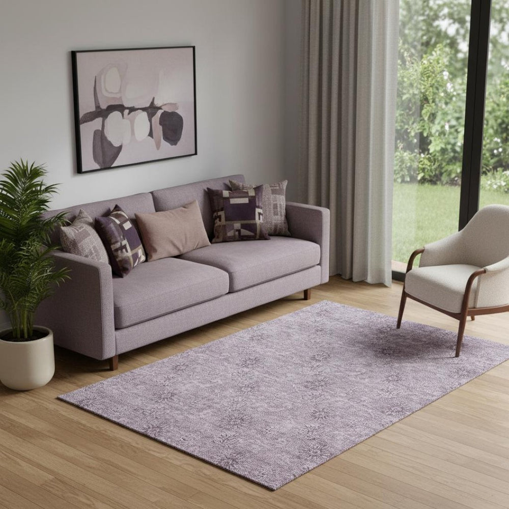 HomeRoots 5' X 8' Elegant Plum and Ivory Floral Area Rug - Washable, Stain-Resistant, UV Protected for Families 665352