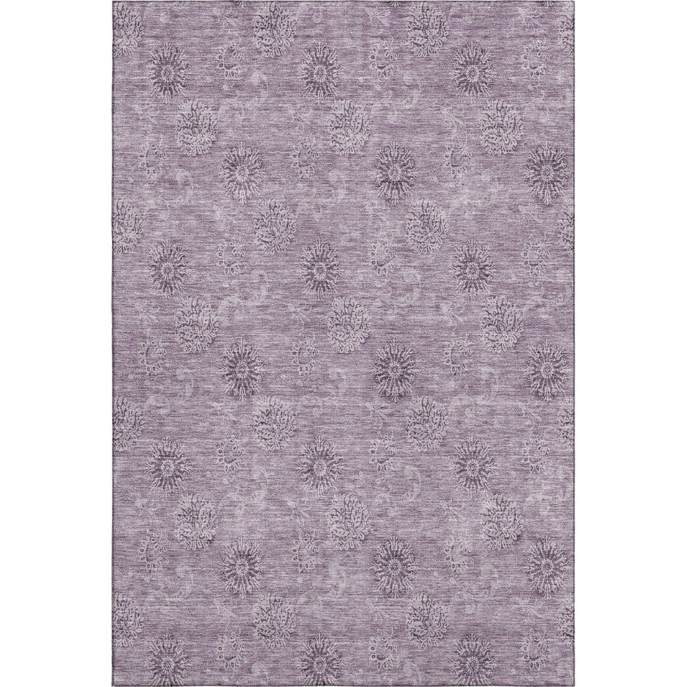 HomeRoots 5' X 8' Elegant Plum and Ivory Floral Area Rug - Washable, Stain-Resistant, UV Protected for Families 665352