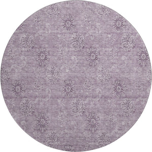 HomeRoots 8' Plum and Ivory Floral Washable Round Rug - Durable, UV-Protected, Ideal for Busy Homes & Pets 665353